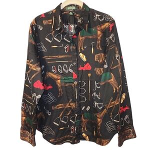 Equestrian Print Button-Up Shirt